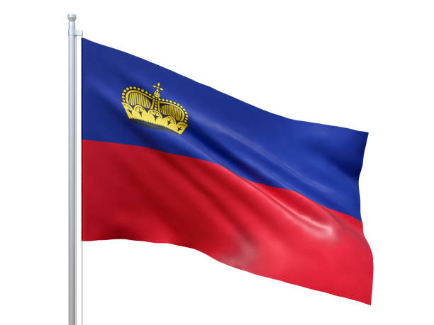 istock Liechtenstein flag waving on white background, close up, isolated. 3D render 1178906913