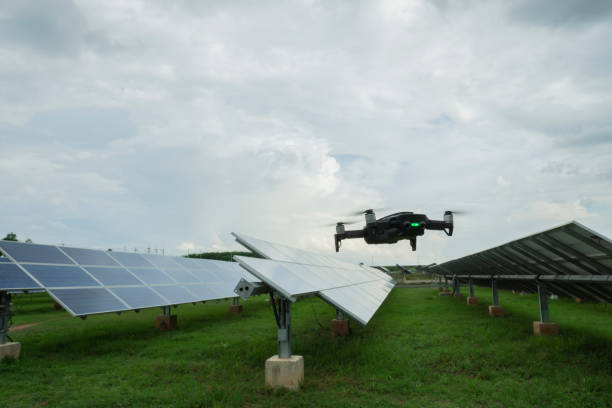 istock Drone flying over solar cells, This technology will help reduce the time to check the system, Survey concept 1178907028