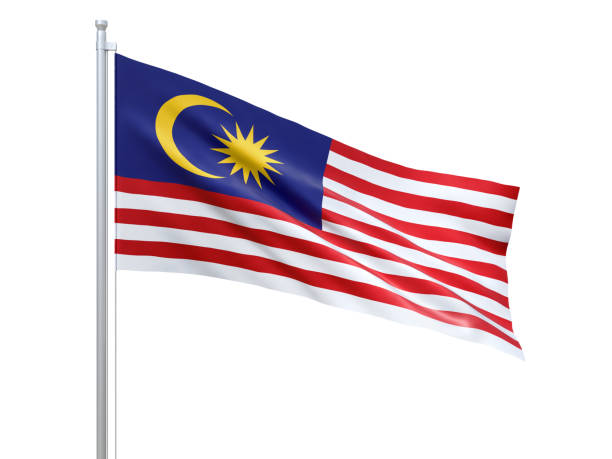 istock Malaysia flag waving on white background, close up, isolated. 3D render 1178907068