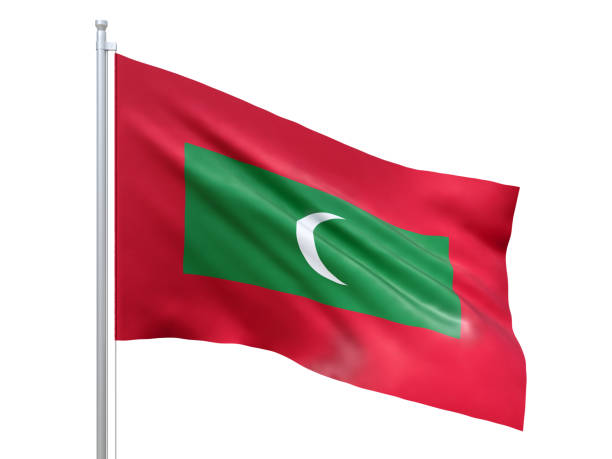 モルディブの旗は、白い背景に手を振って、クローズアップ、孤立。3d レンダリング - maldivian flag ストックフォトと画像