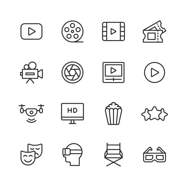 ilustrações, clipart, desenhos animados e ícones de ---ícones de linha. traçado editável. pixel perfeito. para mobile e web. contém ícones como---. - cinema