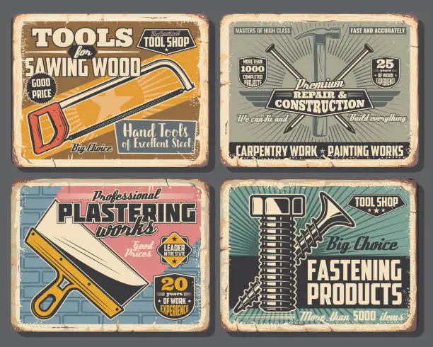 Vector illustration of Hand tools, house construction and repair