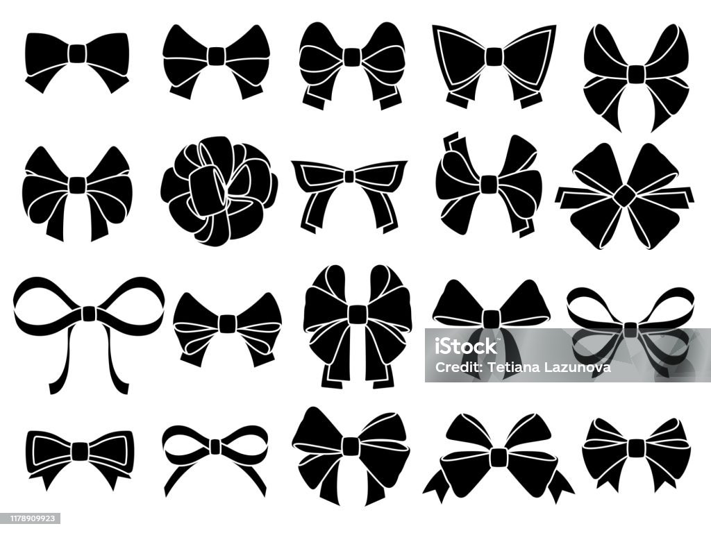 Decorative Bow Silhouette Gift Wrapping Favor Ribbon Black Jubilee Bows  Stencil Vector Icons Set Stock Illustration - Download Image Now - iStock