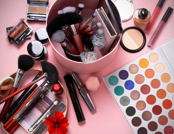 istock makeup brushes and cosmetics on a pink background, storage box 1178910045