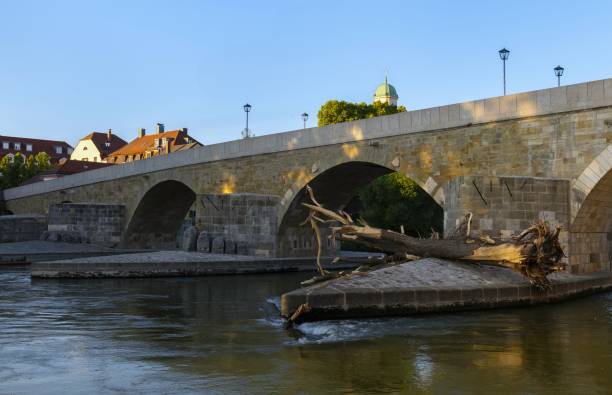 12세기 독일 레겐스부르크의 스톤 브리지 - arch bridge regensburg ancient germany 뉴스 사진 이미지