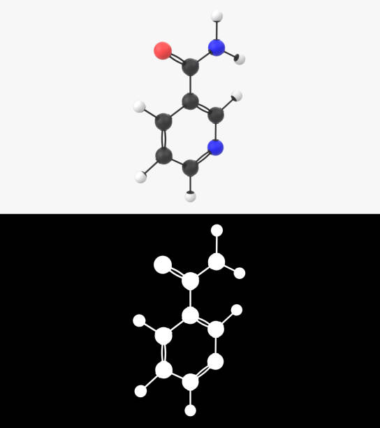 3D illustration of a vitamin B3 niacinamide molecule with alpha layer stock photo