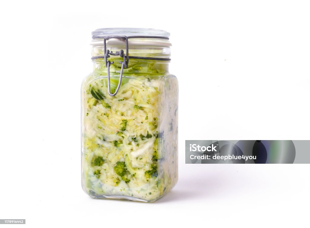 Fermented cabbage vegetables in mason jar fermented cabbage vegetables in mason jar Fermenting Stock Photo