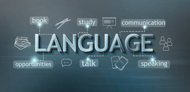 Language courses advertisement with different possibilities on blue Language courses advertisement with different possibilities on blue background, panorama opportunity dictionary definition stock pictures, royalty-free photos & images