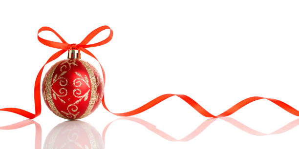 istock Red Christmas decoration bauble with ribbon bow on white background 1178920988