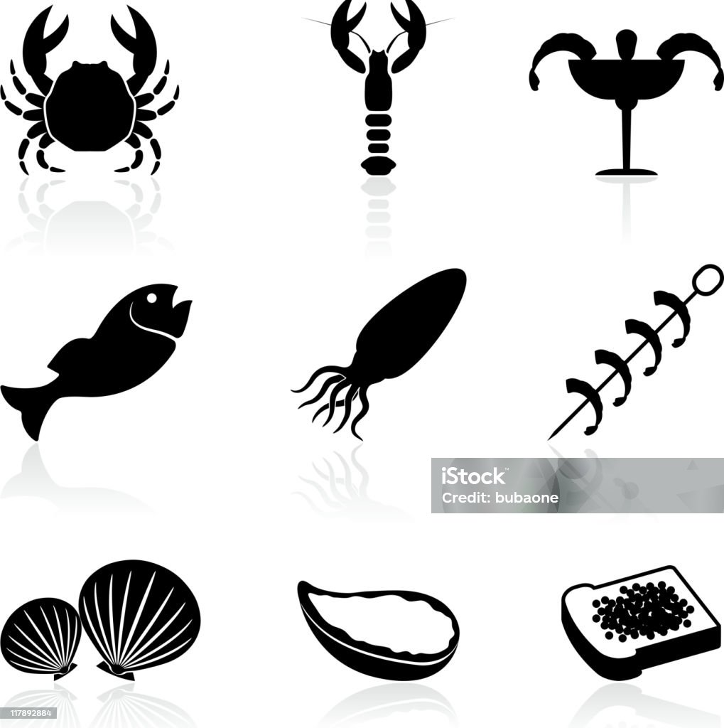 Owoce morza czarno-białe Wektor zestaw ikon royalty-free - Grafika wektorowa royalty-free (Czarno biały)