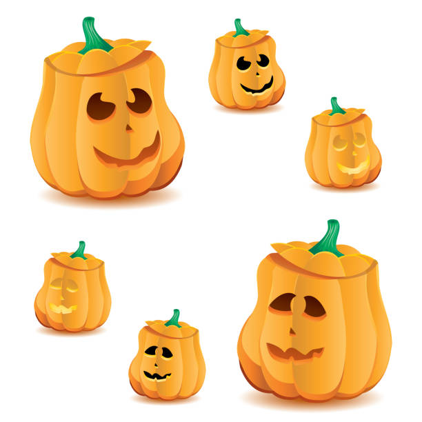 Set of halloween pumpkins with variations of illumination, part 21 vector art illustration