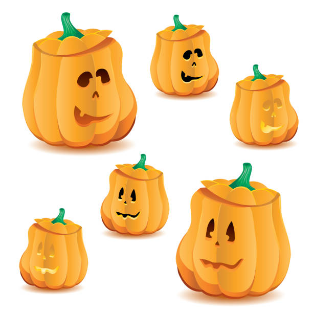 Set of halloween pumpkins with variations of illumination, part 25 vector art illustration