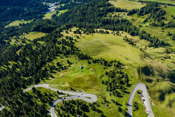 istock Alpine road in Italy on Gardena Pass (Passo Gardena). View from above. 1178931374