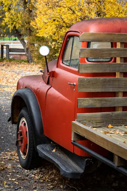 Old Red Truck with Timber Tray