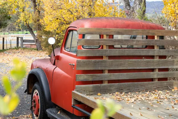 Old Red Truck with Timber Tray