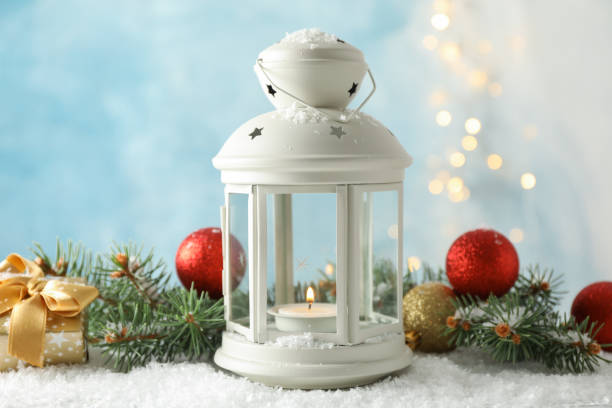 istock Christmas lantern on decorated background, space for text 1178940256