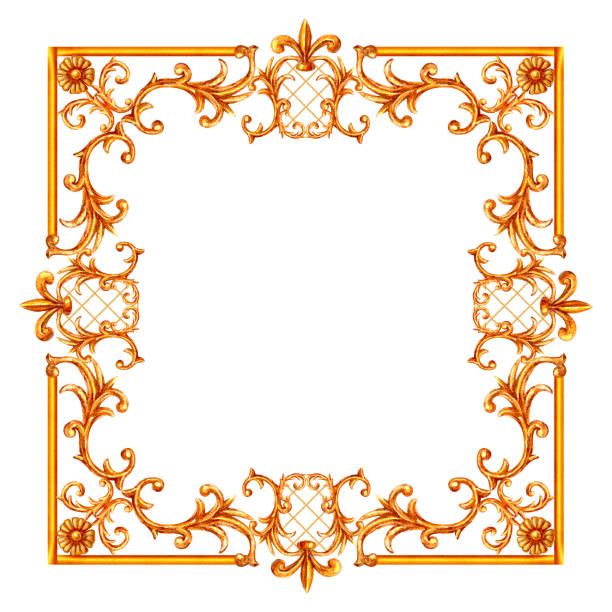 istock Baroque style elements. Watercolor hand drawn vintage engraving floral scroll filigree design frame. 1178940404