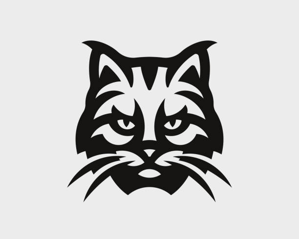 illustrazioni stock, clip art, cartoni animati e icone di tendenza di logo della testa lynx. design dell'emblema bobcat modificabile per la tua azienda. illustrazione vettoriale. - gatto selvatico