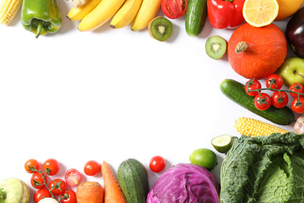 istock Composition with ripe vegetables and fruits isolated. Top view 1178946302