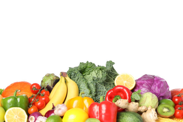 istock Composition with fresh vegetables and fruits isolated on white background 1178947033