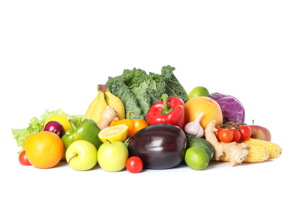 istock Composition with fresh vegetables and fruits isolated on white background 1178948215