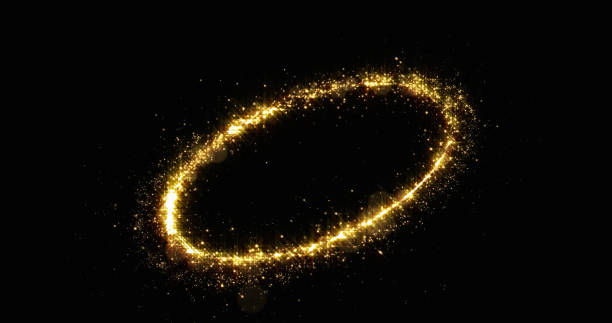istock Golden glitter light circle tail, sparkling shine glow oval wave. Gold glittering magic shimmer trail, bright light sparks on black background 1178948765