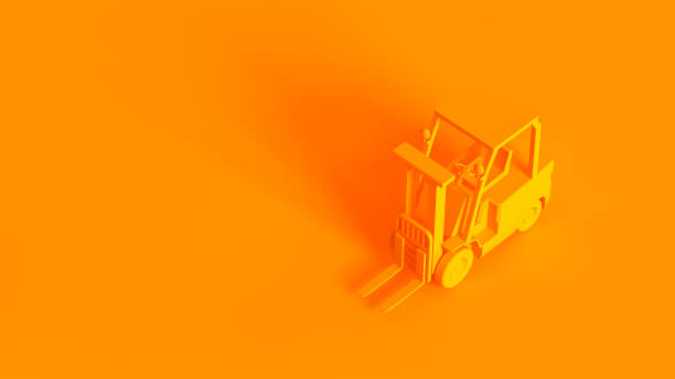 Concept stereoscopic image. Forklift isolated on orange background.