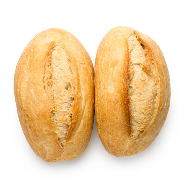 istock Two white french bread rolls isolated on white from above. Top view. 1178955185