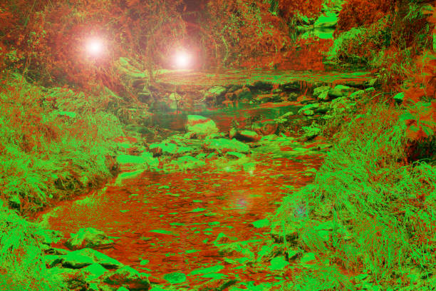 istock Horror grotto with two lights at the end 1178955477