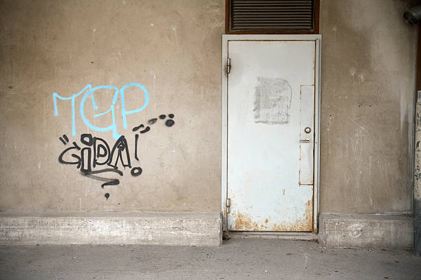 Southampton, UK - May 31, 2014:  A growling rabbit graffiti painted onto the side of a shipping container, Southampton Docks, Hampshire.