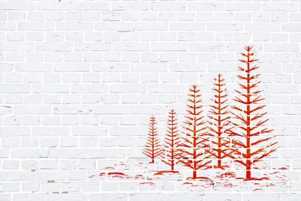 Vector illustration of Modern white color brick pattern wall texture grunge background Xmas vector illustration with a red colored creative Christmas theme woodland graffiti graffitied on wall