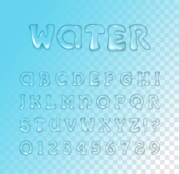 illustrazioni stock, clip art, cartoni animati e icone di tendenza di carattere vettoriale acqua / gel su sfondo trasparente blu. carattere tipografico. lettere lucide - alphabet blue typescript single word