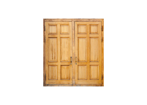 istock Closed old wooden double door isolated 1178959338