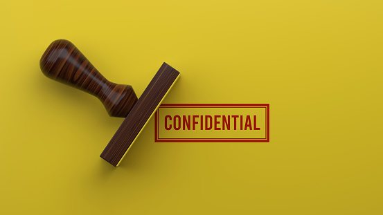 CONFIDENTIAL Rubber Stamp On Yellow Background 3D Rendering