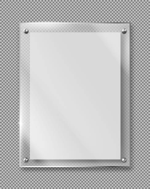 ilustraciones, imágenes clip art, dibujos animados e iconos de stock de cartel en blanco, marco de cristal de banner vector realista - acrylic