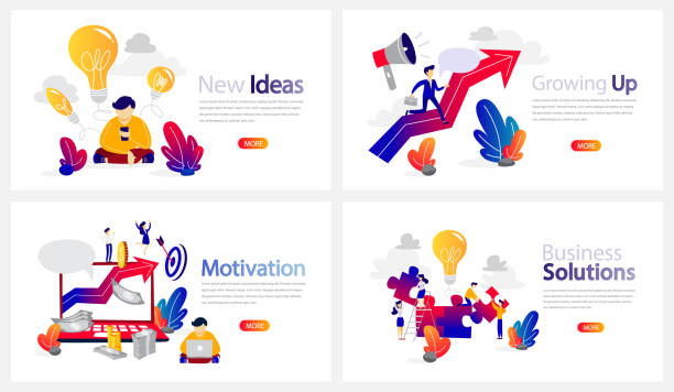 illustrazioni stock, clip art, cartoni animati e icone di tendenza di set di banner per corsi di formazione aziendale. motivazione e nuove idee - leadership aspirations finance training