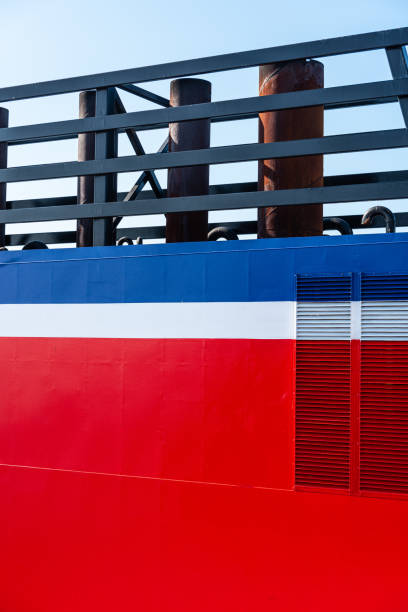 istock Red, white and blue painted funnel of a ferry. 1178967340