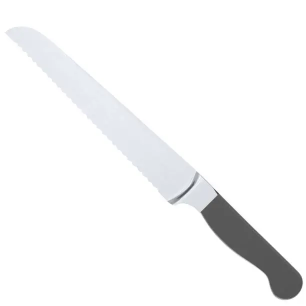 3D rendering illustration of a bread knife kitchen utensil