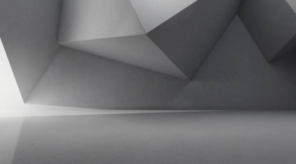 istock Abstract of concrete space with sun light cast the shadow on the polygonal wall ,Geometric structure design,Perspective of brutalism  architecture,3d rendering 1178967346