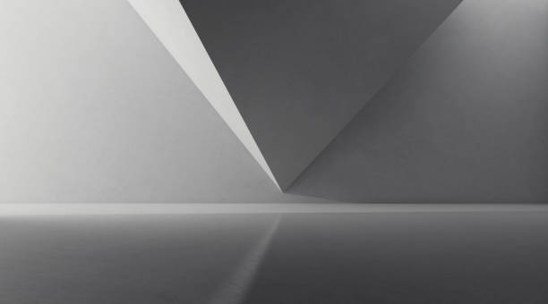 istock Abstract of concrete space with sun light cast the shadow on the polygonal wall ,Geometric structure design,Perspective of brutalism  architecture,3d rendering 1178967348