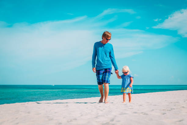istock father and little daughter walk on beach 1178967406