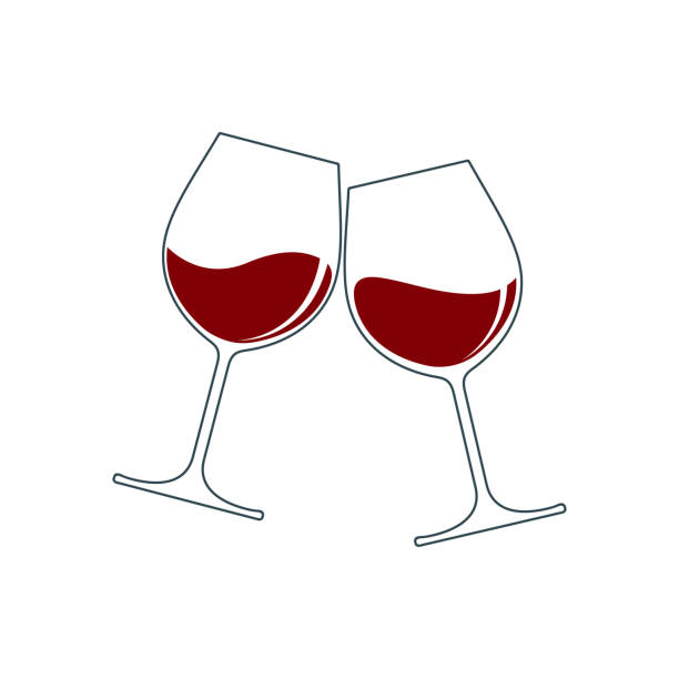 Clink wine glasses Clink glasses graphic icon. Cheers with two wineglasses with wine sign isolated on white background. Vector illustration wineglass illustrations stock illustrations