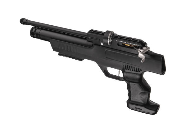 istock Modern air rifle with folding butt and collimator sight isolate on a white background. Pneumatic rifle isolated on white back. 1178973194