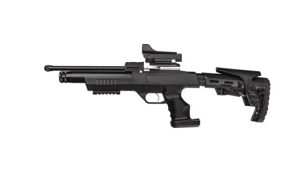 istock Modern air rifle with folding butt and collimator sight isolate on a white background. Pneumatic rifle isolated on white back. 1178973227