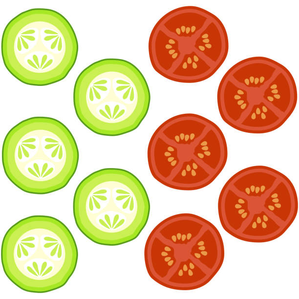 istock Background with slices of cucumber and tomato. Healthy food design. Flat design, vector. 1178974499