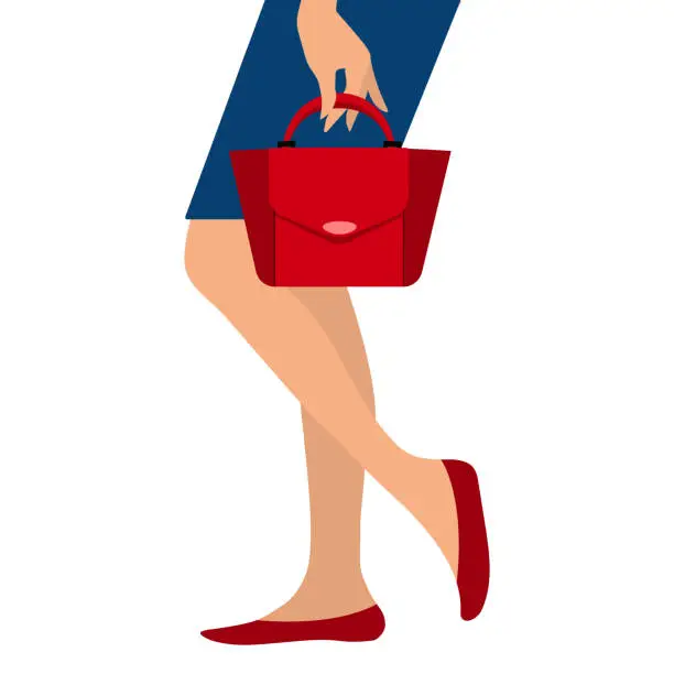 Vector illustration of Legs of walking woman with bag. Vector illustration.