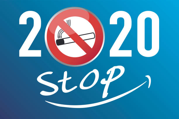 illustrazioni stock, clip art, cartoni animati e icone di tendenza di biglietto d'auguri sul desiderio di smettere di fumare entro il 2020. - pie in the sky
