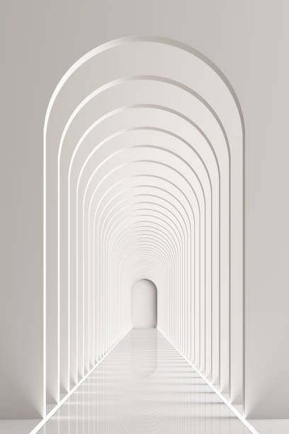 istock 3d rendering arc rhythm hallway with LED strip light in white color tone 1178983271