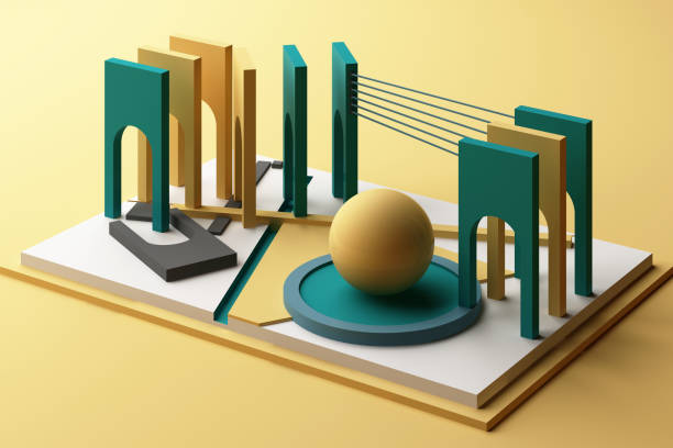 istock 3d rendering geometric composition in yellow and green tone color. 1178983301