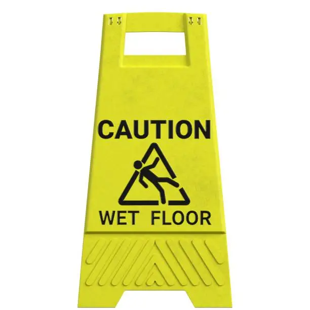 3D rendering illustration of a wet floor warning sign